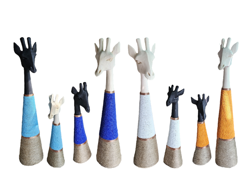 Wood Carved Beaded Giraffe